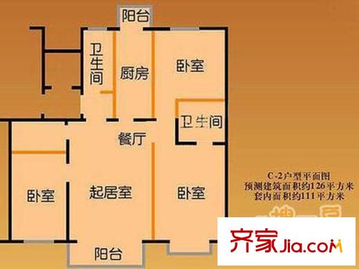 晴景家園戶型圖戶型圖 3室2廳1衛(wèi)1廚