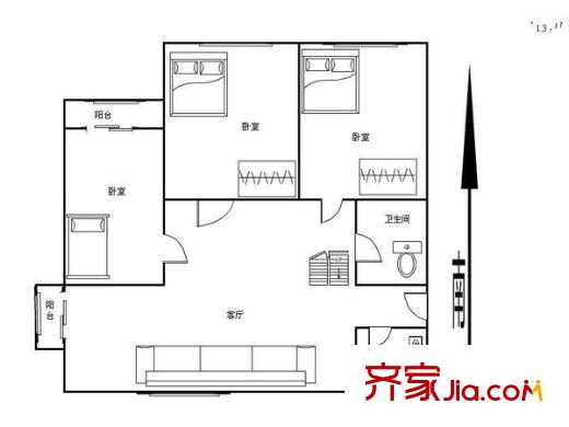 萊茵春天戶型圖戶型圖 3室1廳1衛(wèi)1廚