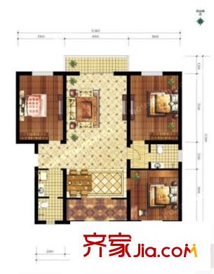 楓林灣1-8號樓標(biāo)準(zhǔn)層B戶型 3室2廳1衛(wèi)1廚