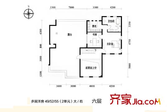 吉寶沁風(fēng)御庭多層洋房2單元躍層6層（大/右）戶(hù)型 5室2廳3衛(wèi)1廚