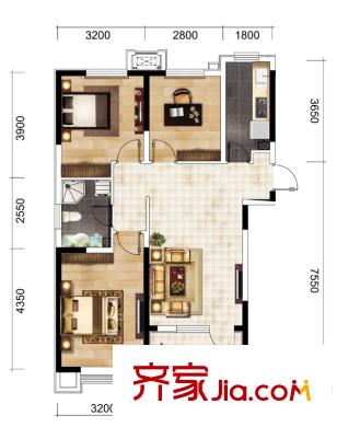 金僑大道高層標(biāo)準(zhǔn)層c1戶型 3室1廳1衛(wèi)1廚