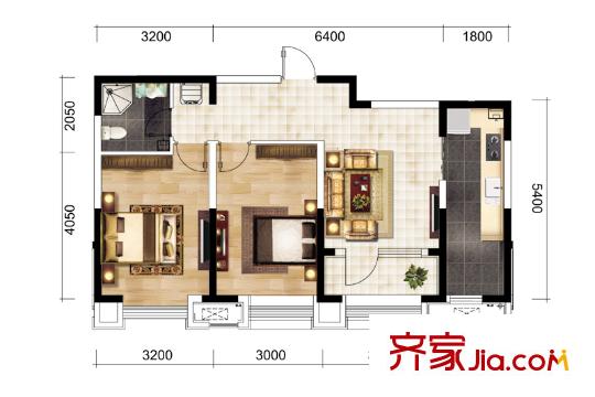 金僑大道高層標(biāo)準(zhǔn)層c2戶型 2室1廳1衛(wèi)1廚
