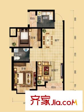 世嘉高層標(biāo)準(zhǔn)層D戶型 2室2廳1衛(wèi)1廚