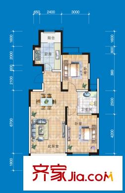 溪谷港灣一期37號樓標(biāo)準(zhǔn)層2室戶型 2室2廳1衛(wèi)1廚