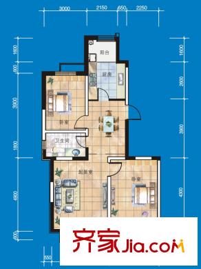 溪谷港灣一期36號樓標(biāo)準(zhǔn)層2室戶型 2室2廳1衛(wèi)1廚