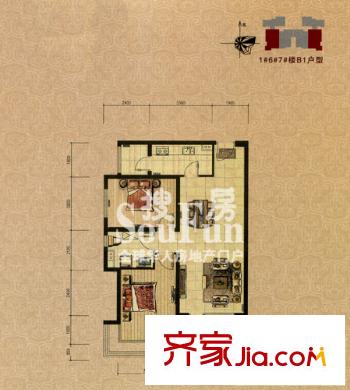 裕祥園戶型圖1#6#7#樓1-30層B1戶型 2室2廳1衛(wèi)1廚