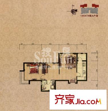 裕祥園戶型圖1#6#7#樓1-30層A戶型 1室2廳1衛(wèi)1廚