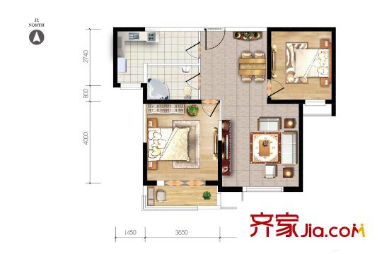 貽成峰景高層82、88號(hào)樓標(biāo)準(zhǔn)層A3戶型 2室2廳1衛(wèi)1廚
