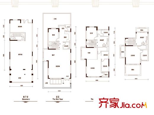 天保美墅林一期雙拼別墅D戶型 4室3廳4衛(wèi)1廚