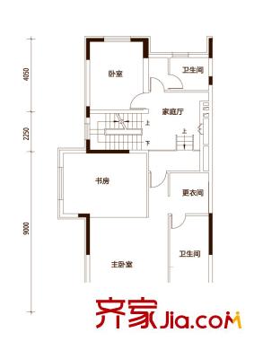 天保美墅林一期雙拼別墅D戶型二層平面圖 4室3廳4衛(wèi)1廚