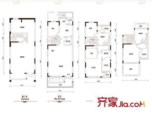 天保美墅林一期聯(lián)排別墅C戶型 4室3廳4衛(wèi)1廚