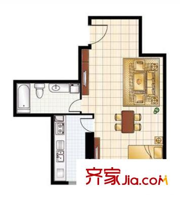 海益國(guó)際3#樓標(biāo)準(zhǔn)層B2戶型 1室1廳1衛(wèi)1廚