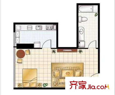 海益國(guó)際3#樓標(biāo)準(zhǔn)層B1戶型 1室1廳1衛(wèi)1廚