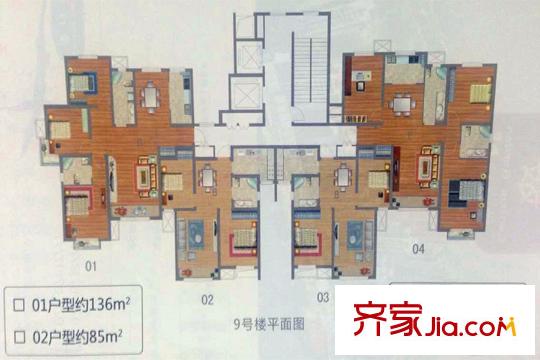 學(xué)仕府花園高層9號樓戶型平面圖 