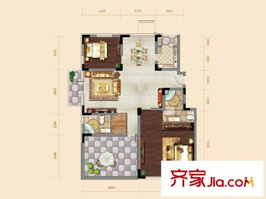 71墅洋房4、11號(hào)樓標(biāo)準(zhǔn)層三室戶型 3室2廳2衛(wèi)1廚