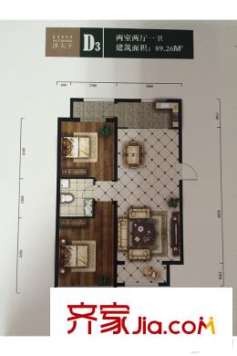 澤天下三期小高層標準層D3戶型2室2廳1衛(wèi)1廚 2室2廳1衛(wèi)1廚