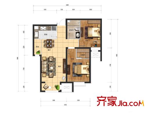 嘉譽新城高層2、3號樓標(biāo)準(zhǔn)層兩室戶型 2室2廳1衛(wèi)1廚