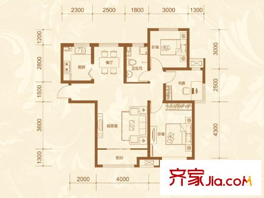 亞泰瀾公館高層標(biāo)準(zhǔn)層GA-3戶型 3室2廳1衛(wèi)1廚