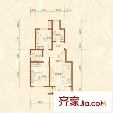 亞泰瀾公館洋房標(biāo)準(zhǔn)層YA-2戶型 2室1廳1衛(wèi)1廚