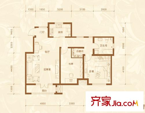 亞泰瀾公館洋房標(biāo)準(zhǔn)層YA-5戶型 2室1廳1衛(wèi)1廚
