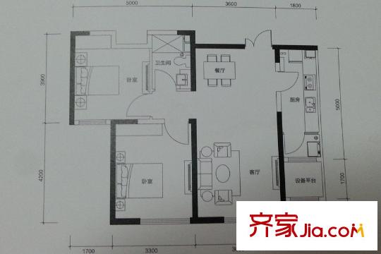 中國塘高層標準層88平方米戶型 2室2廳1衛(wèi)1廚