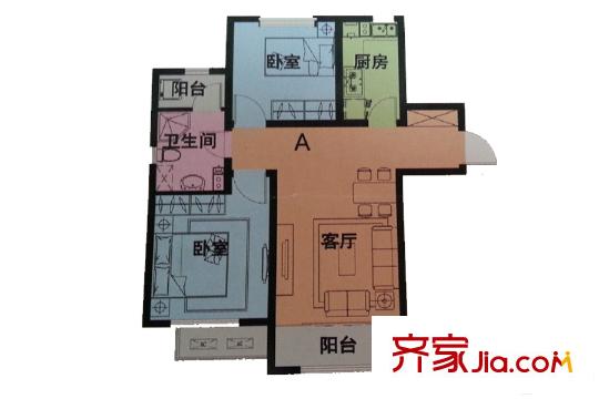 福升園二期高層標準層A戶型 2室1廳1衛(wèi)1廚