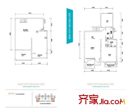 天津富力新城類下疊拼端戶戶型圖 2室2廳1衛(wèi)1廚