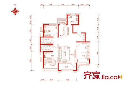 中鐵諾德名苑洋房9號(hào)樓標(biāo)準(zhǔn)層I戶型 3室2廳2衛(wèi)1廚