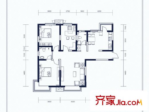 建投觀海高層1、7號樓標(biāo)準(zhǔn)層C1戶型 3室2廳2衛(wèi)1廚
