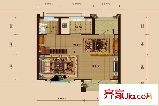 美域?yàn)懺仿?lián)排別墅標(biāo)準(zhǔn)一層戶型 4室2廳3衛(wèi)1廚