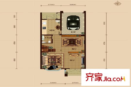 美域?yàn)懺仿?lián)排別墅標(biāo)準(zhǔn)一層戶型 4室2廳3衛(wèi)1廚