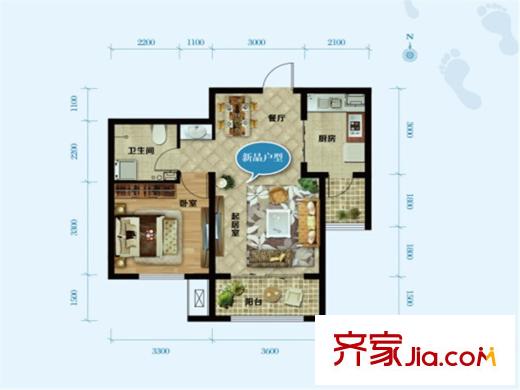 喜蜜灣高層標(biāo)準(zhǔn)層C2戶型 1室2廳1衛(wèi)1廚
