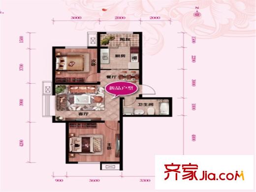 喜蜜灣高層標(biāo)準(zhǔn)層C1戶型 2室2廳1衛(wèi)1廚