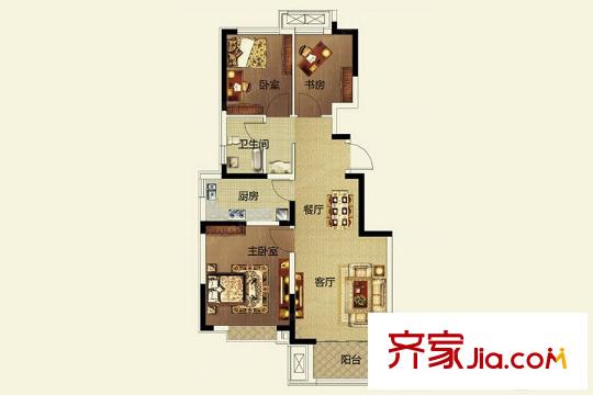 旭輝瀾郡高層標(biāo)準(zhǔn)層90.8平米三室戶型 3室2廳1衛(wèi)1廚