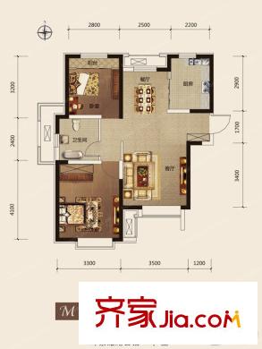 旭輝瀾郡高層標(biāo)準(zhǔn)層M戶型 2室1廳1衛(wèi)1廚