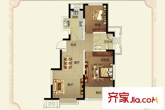 旭輝瀾郡高層標(biāo)準(zhǔn)層81平米兩室戶型 2室2廳1衛(wèi)1廚