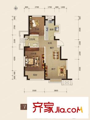 旭輝瀾郡電梯洋房標(biāo)準(zhǔn)層I戶型 2室1廳1衛(wèi)1廚