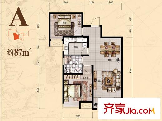 力高陽光海岸一期高層標(biāo)準(zhǔn)層A戶型 2室2廳1衛(wèi)1廚