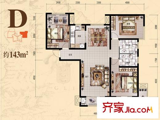 力高陽光海岸一期高層標準層D戶型 3室2廳2衛(wèi)1廚