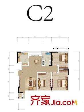 福源九方洋房標(biāo)準(zhǔn)層C2戶型 3室1廳1衛(wèi)1廚