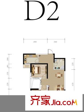福源九方高層標(biāo)準(zhǔn)層D2戶(hù)型 2室1廳1衛(wèi)1廚
