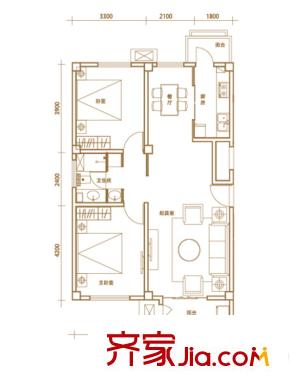 建投領(lǐng)海三期洋房標(biāo)準(zhǔn)層D1戶型 2室2廳1衛(wèi)1廚