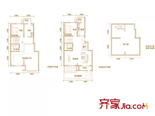 建投領海三期洋房標準層躍層A2戶型 3室2廳2衛(wèi)1廚