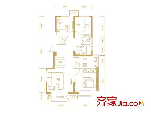 寶龍城小高層標(biāo)準(zhǔn)層B戶型 3室2廳1衛(wèi)1廚
