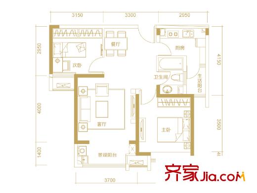 寶龍城高層標(biāo)準(zhǔn)層H戶型 2室1廳1衛(wèi)1廚