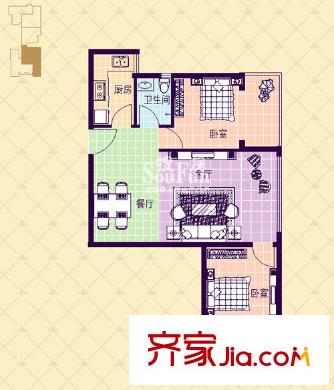 裕華嘉苑戶(hù)型圖C-02戶(hù)型 91平方米 2室2廳1衛(wèi)1廚