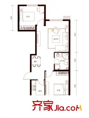 怡景文園戶型圖G1戶型 2室2廳1衛(wèi)1廚