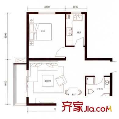 怡景文園戶型圖G2戶型 1室2廳1衛(wèi)1廚