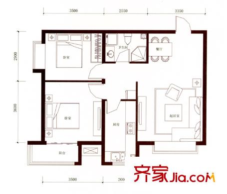 怡景文園戶型圖G3戶型 2室2廳1衛(wèi)1廚