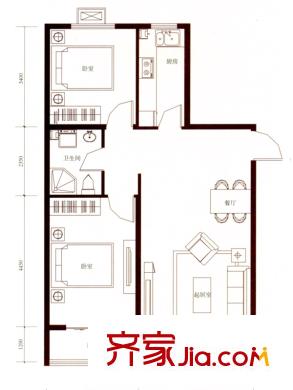 怡景文園戶型圖H3戶型 2室2廳1衛(wèi)1廚